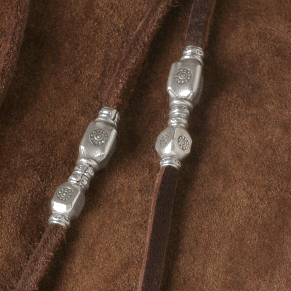 カレン族シルバー ビーズ 鹿革紐 ネックレス シンプル フリーサイズ
